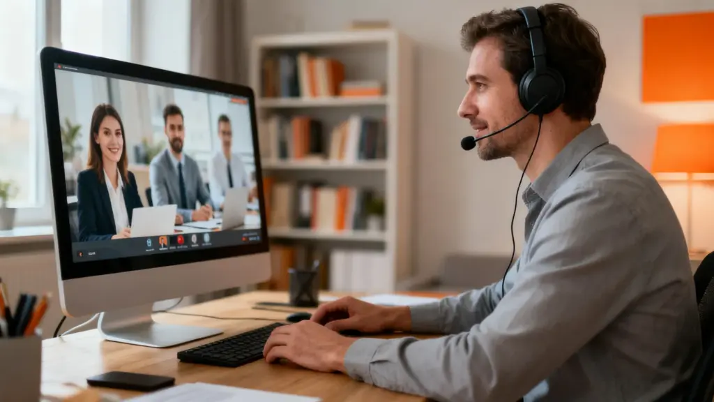 Vertriebsmitarbeiter im Videocall mit Geschäftskunden