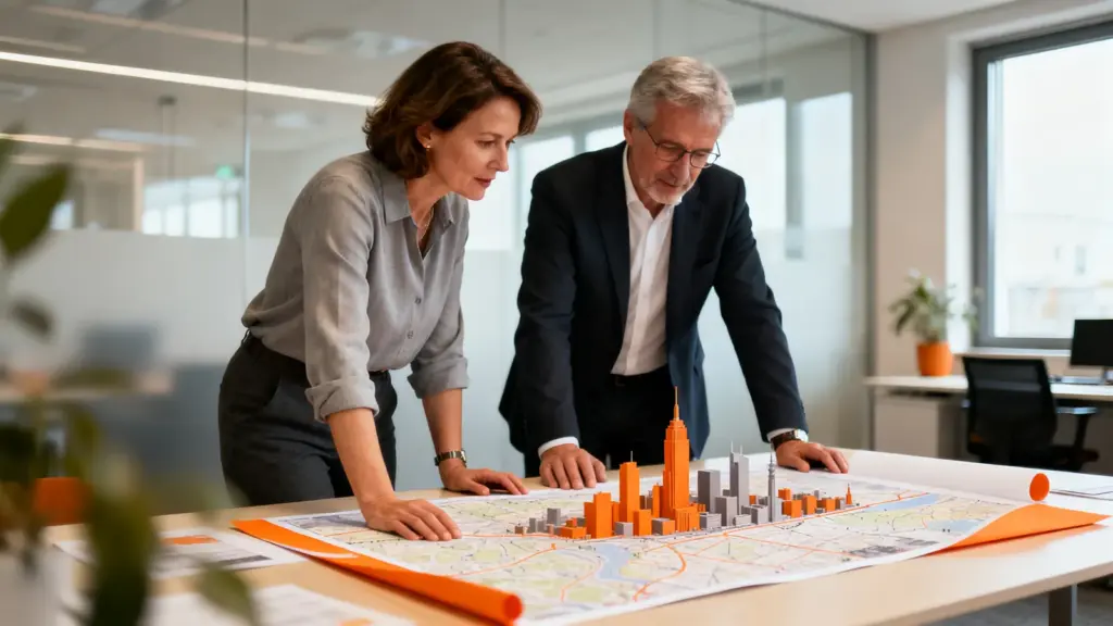 Business Development Managerin bespricht neue Märkte mit einem Partner