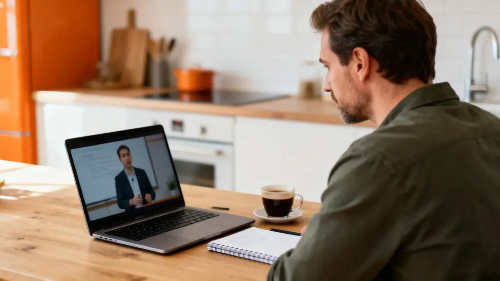 Mann absolviert einen Online-Kurs für die HubSpot-Zertifizierung