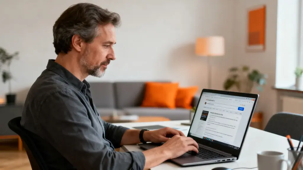 Mann sucht online nach geförderten Weiterbildungen