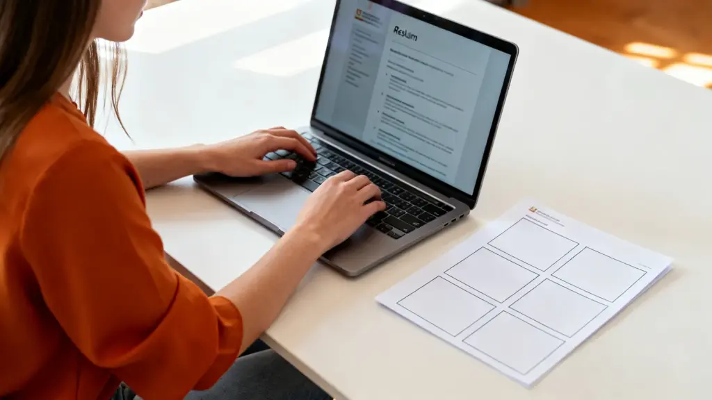 Frau gestaltet ihren modernen Lebenslauf am Laptop