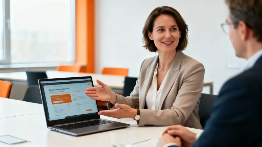 Sales Managerin präsentiert einem Kunden ein Angebot