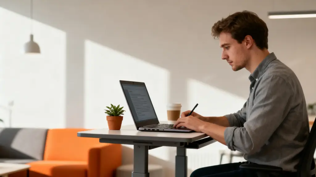 Mann erstellt einen Beitrag für Social Selling am Laptop