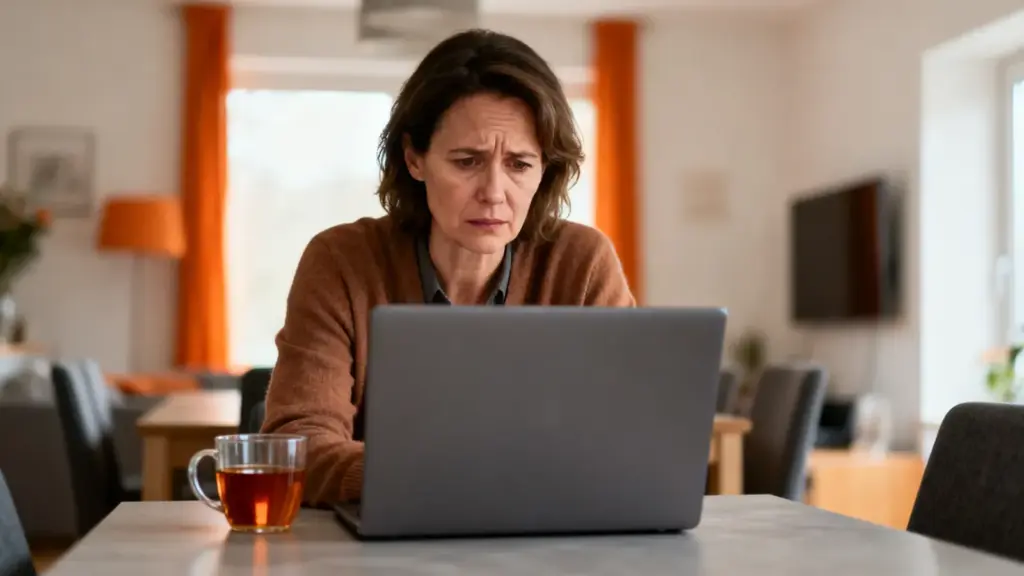 Frau informiert sich besorgt über eine Sperrzeit beim Arbeitslosengeld
