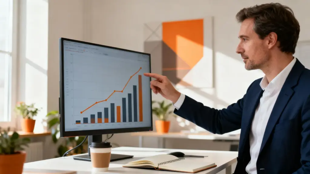 Mann analysiert Vertriebskennzahlen in einem Dashboard