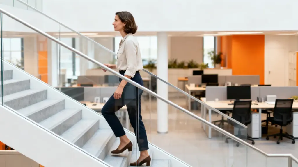 Frau geht eine Treppe hinauf als Sinnbild für den Karriereweg zur Vertriebsleitung