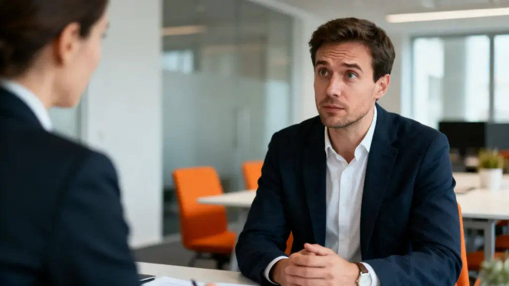 Bewerber reagiert irritiert auf eine Frage im Vorstellungsgespräch